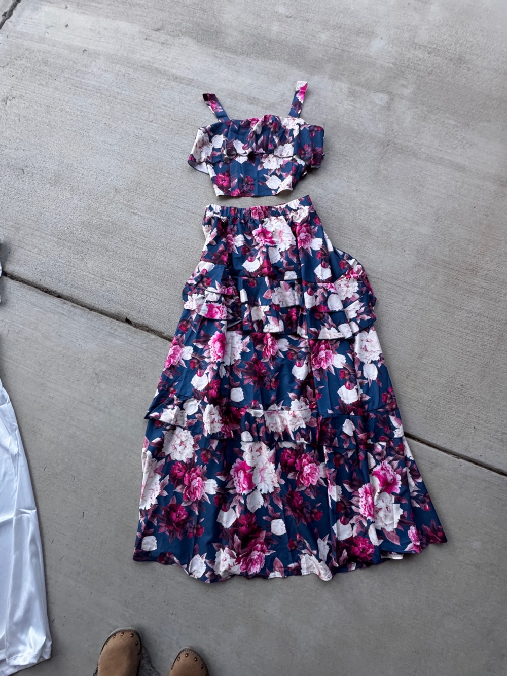 Floral Tiered Maxi Skirt in Teal and Purple - Picture 3 of 5